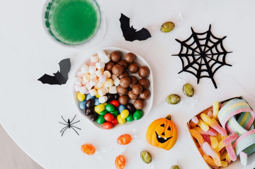 Halloween Candy Buffet with Spooky Decorations