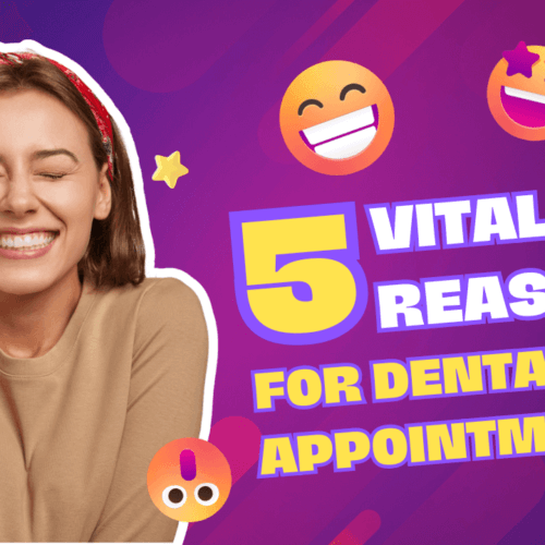 A smiling woman with a perfect smile against a purple background, emphasizing the importance of dental appointments