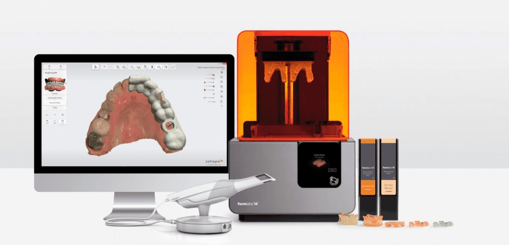 Close-up of a computer screen displaying CAD/CAM software interface with intricate dental designs